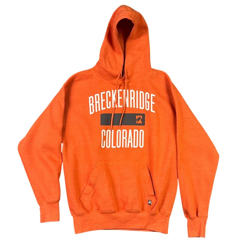 Outfitter Trading Co Breckenridge Hoodie Mens Medium Orange Graphic Fleece‎